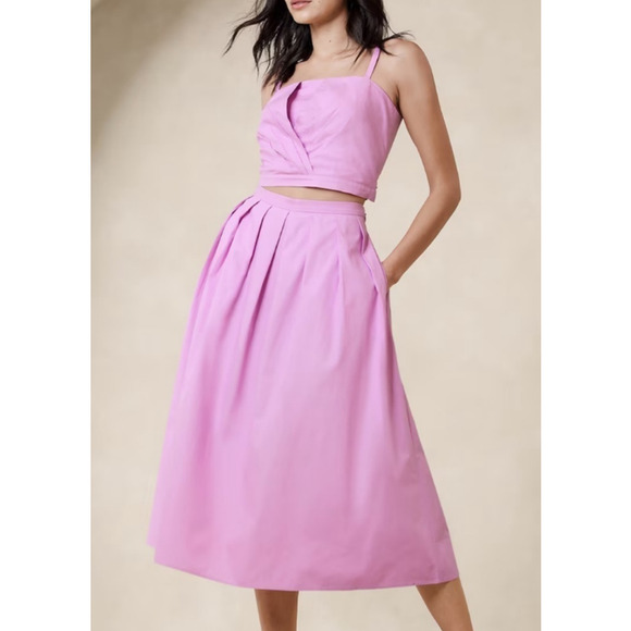 Banana Republic Other - Banana Republic Poplin Pleated Lavender Cropped Tank and Midi Skirt Set SZ 2